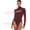 imageINLYRIC Womens Natrelax Long Sleeve Bodysuit Mock Turtleneck Cut Out Bodysuits Sexy Tops Double LinedNoctilucence Red