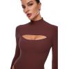imageINLYRIC Womens Natrelax Long Sleeve Bodysuit Mock Turtleneck Cut Out Bodysuits Sexy Tops Double LinedNoctilucence Red