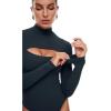 imageINLYRIC Womens Natrelax Long Sleeve Bodysuit Mock Turtleneck Cut Out Bodysuits Sexy Tops Double LinedTrue Navy