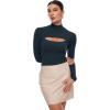imageINLYRIC Womens Natrelax Long Sleeve Bodysuit Mock Turtleneck Cut Out Bodysuits Sexy Tops Double LinedTrue Navy