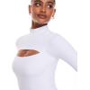 imageINLYRIC Womens Natrelax Long Sleeve Bodysuit Mock Turtleneck Cut Out Bodysuits Sexy Tops Double LinedWhite