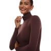 imageINLYRIC Womens Natrelax Mock Turtleneck Long Sleeve Bodysuit Thong Bodysuits Slim Fitted Thermal TopsTaupe