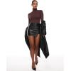 imageINLYRIC Womens Natrelax Mock Turtleneck Long Sleeve Bodysuit Thong Bodysuits Slim Fitted Thermal TopsTaupe