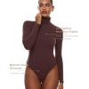 imageINLYRIC Womens Natrelax Mock Turtleneck Long Sleeve Bodysuit Thong Bodysuits Slim Fitted Thermal TopsTaupe