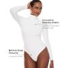 imageINLYRIC Womens Natrelax Mock Turtleneck Long Sleeve Bodysuit Thong Bodysuits Slim Fitted Thermal TopsWhite