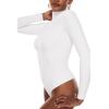 imageINLYRIC Womens Natrelax Mock Turtleneck Long Sleeve Bodysuit Thong Bodysuits Slim Fitted Thermal TopsWhite