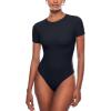 imageINLYRIC Womens Inbarely Short Sleeve Bodysuit Crew Neck Double Lined Casual Basic Summer Body suit TopsBlack