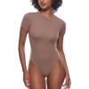 imageINLYRIC Womens Inbarely Short Sleeve Bodysuit Crew Neck Double Lined Casual Basic Summer Body suit TopsBrown Purple