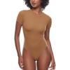 imageINLYRIC Womens Inbarely Short Sleeve Bodysuit Crew Neck Double Lined Casual Basic Summer Body suit TopsCaramel Camel