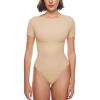 imageINLYRIC Womens Inbarely Short Sleeve Bodysuit Crew Neck Double Lined Casual Basic Summer Body suit TopsLight Oatmeal