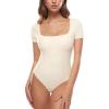 imageINLYRIC Womens Inbarely Square Neck Short Sleeve Bodysuit Double Lined Bodysuits Tank TopsCreamywhite