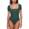 imageINLYRIC Womens Inbarely Square Neck Short Sleeve Bodysuit Double Lined Bodysuits Tank TopsMidnight Emerald