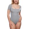 imageINLYRIC Womens Inbarely Square Neck Short Sleeve Bodysuit Double Lined Bodysuits Tank TopsNeutral Gray