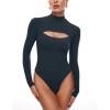 imageINLYRIC Womens Natrelax Long Sleeve Bodysuit Mock Turtleneck Cut Out Bodysuits Sexy Tops Double LinedTrue Navy