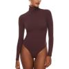 imageINLYRIC Womens Natrelax Mock Turtleneck Long Sleeve Bodysuit Thong Bodysuits Slim Fitted Thermal TopsTaupe