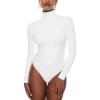 imageINLYRIC Womens Natrelax Mock Turtleneck Long Sleeve Bodysuit Thong Bodysuits Slim Fitted Thermal TopsWhite