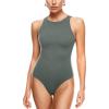 imageINLYRIC Womens Natrelax Sexy Bodysuit Thong Sleeveless Halter Racerback High Neck Tank Tops Body Suits for Going OutGrey Sage