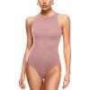 imageINLYRIC Womens Natrelax Sexy Bodysuit Thong Sleeveless Halter Racerback High Neck Tank Tops Body Suits for Going OutRose Fragrant Purple