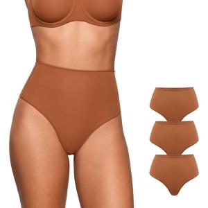 imageINLYRIC Womens Inbarely Plus Thong Underwear Pack  High Waisted Sexy Smooth Tagless Ladies Underwear Panties 3 PackBronze 3pack