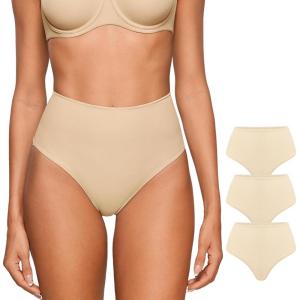 imageINLYRIC Womens Inbarely Plus Thong Underwear Pack  High Waisted Sexy Smooth Tagless Ladies Underwear Panties 3 PackLight Oatmeal 3pack