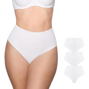 imageINLYRIC Womens Inbarely Plus Thong Underwear Pack  High Waisted Sexy Smooth Tagless Ladies Underwear Panties 3 PackWhite 3pack