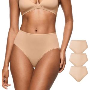 imageINLYRIC Womens Inbarely Soft Full Briefs  Mid Waist Underwear Breathable Stretch Tagless Ladies Panties 3 PackWarm Beige 3pack