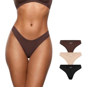 imageINLYRIC Womens Inbarely Soft Thong  No Show Sexy Panties Breathable Vwaisted Ladies Underwear 3 PackBasic 05 3pack