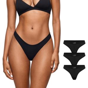 imageINLYRIC Womens Inbarely Soft Thong  No Show Sexy Panties Breathable Vwaisted Ladies Underwear 3 PackBlack 3pack