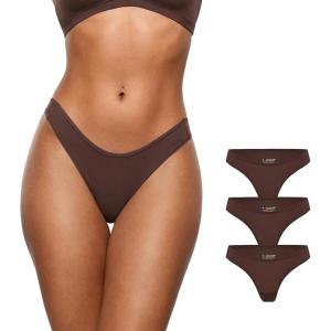 imageINLYRIC Womens Inbarely Soft Thong  No Show Sexy Panties Breathable Vwaisted Ladies Underwear 3 PackHazelnut 3pack