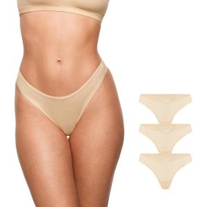 imageINLYRIC Womens Inbarely Soft Thong  No Show Sexy Panties Breathable Vwaisted Ladies Underwear 3 PackLight Oatmeal 3pack