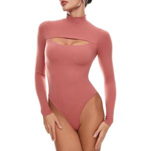 imageINLYRIC Womens Natrelax Long Sleeve Bodysuit Mock Turtleneck Cut Out Bodysuits Sexy Tops Double LinedBriar Rose
