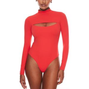 imageINLYRIC Womens Natrelax Long Sleeve Bodysuit Mock Turtleneck Cut Out Bodysuits Sexy Tops Double LinedDark Red
