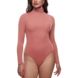 imageINLYRIC Womens Natrelax Mock Turtleneck Long Sleeve Bodysuit Thong Bodysuits Slim Fitted Thermal TopsBriar Rose