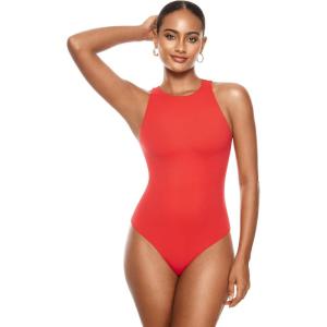 imageINLYRIC Womens Natrelax Sexy Bodysuit Thong Sleeveless Halter Racerback High Neck Tank Tops Body Suits for Going OutDark Red