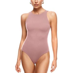 imageINLYRIC Womens Natrelax Sexy Bodysuit Thong Sleeveless Halter Racerback High Neck Tank Tops Body Suits for Going OutRose Fragrant Purple
