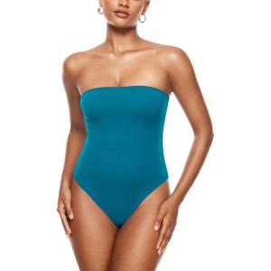 imageINLYRIC Womens Natrelax Sexy Strapless Bodysuit Thong Tube Top Off The Shoulder One Piece LeotardBorealis Green
