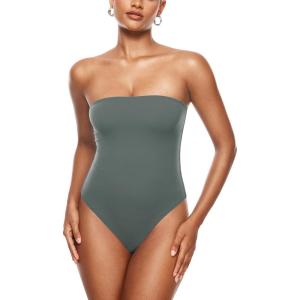 imageINLYRIC Womens Natrelax Sexy Strapless Bodysuit Thong Tube Top Off The Shoulder One Piece LeotardGrey Sage