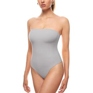 imageINLYRIC Womens Natrelax Sexy Strapless Bodysuit Thong Tube Top Off The Shoulder One Piece LeotardGull Gray
