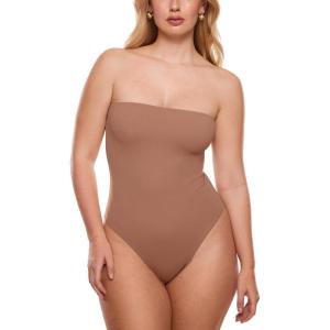 imageINLYRIC Womens Natrelax Sexy Strapless Bodysuit Thong Tube Top Off The Shoulder One Piece LeotardMocha Mousse