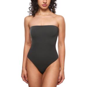 imageINLYRIC Womens Natrelax Sexy Strapless Bodysuit Thong Tube Top Off The Shoulder One Piece LeotardMysterious Grey