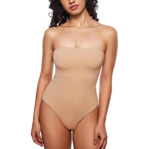 imageINLYRIC Womens Natrelax Sexy Strapless Bodysuit Thong Tube Top Off The Shoulder One Piece LeotardNatural