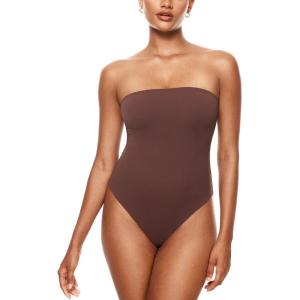 imageINLYRIC Womens Natrelax Sexy Strapless Bodysuit Thong Tube Top Off The Shoulder One Piece LeotardTaupe