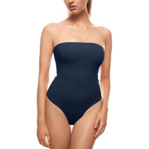 imageINLYRIC Womens Natrelax Sexy Strapless Bodysuit Thong Tube Top Off The Shoulder One Piece LeotardTrue Navy