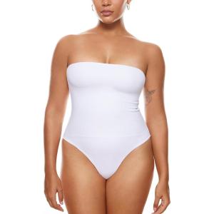 imageINLYRIC Womens Natrelax Sexy Strapless Bodysuit Thong Tube Top Off The Shoulder One Piece LeotardWhite