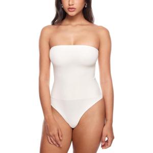 imageINLYRIC Womens Natrelax Sexy Strapless Bodysuit Thong Tube Top Off The Shoulder One Piece LeotardWhite Apricot
