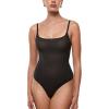 imageINLYRIC Womens Cosnufy Sheer Mesh Scoop Neck Sleeveless Bodysuit See Through Cami Spaghetti Strap Tank Tops LeotardBlack
