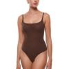 imageINLYRIC Womens Cosnufy Sheer Mesh Scoop Neck Sleeveless Bodysuit See Through Cami Spaghetti Strap Tank Tops LeotardHazelnut