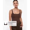 imageINLYRIC Womens Cosnufy Sheer Mesh Scoop Neck Sleeveless Bodysuit See Through Cami Spaghetti Strap Tank Tops LeotardHazelnut