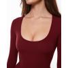 imageINLYRIC Womens Inbarely Soft Deep U Neck Double Lined Long Sleeve Tops Going Out Slim Fitted Sexy Trendy TShirtsAncora Red