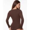 imageINLYRIC Womens Inbarely Soft Deep U Neck Double Lined Long Sleeve Tops Going Out Slim Fitted Sexy Trendy TShirtsHazelnut